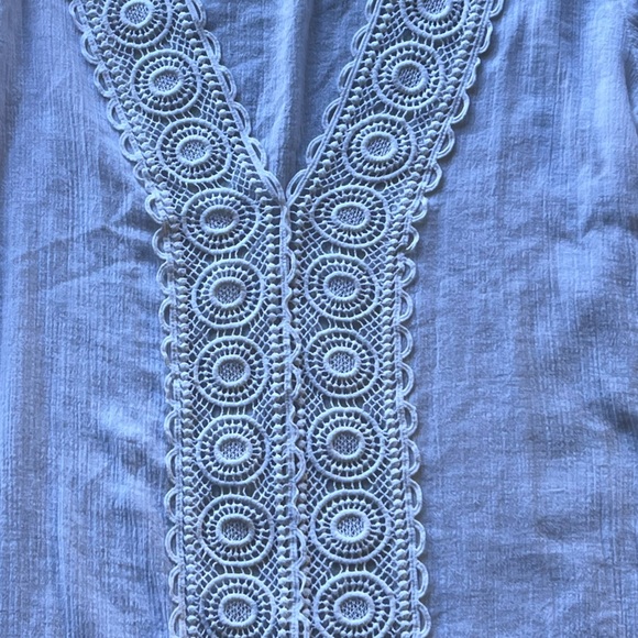 La Blanca White Lace Boho Tunic Blouse Beach Resort Cover Up Crochet Trim Size S - Picture 7 of 13
